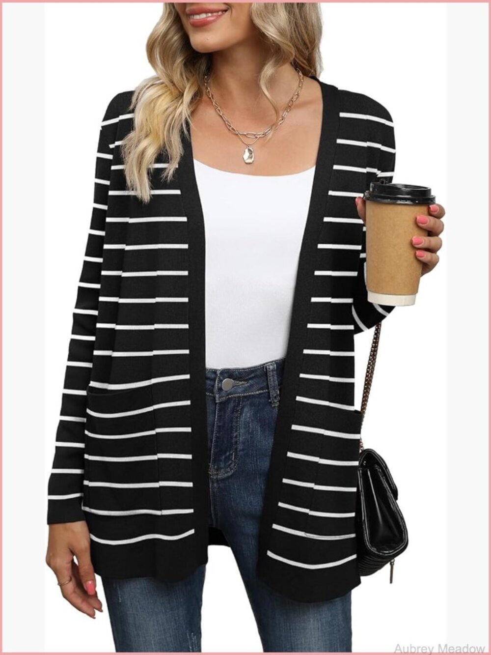 Open Front Cardigan with Pockets - Lightweight Long Sleeve V-Neck
